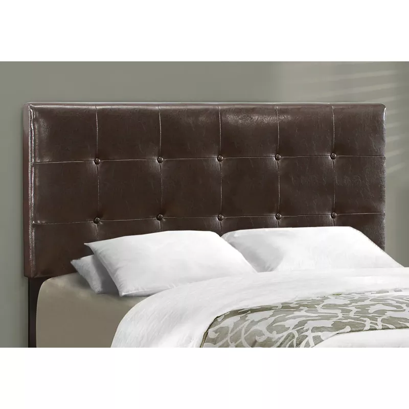 Bed/ Full Size/ Platform/ Bedroom/ Frame/ Upholstered/ Pu Leather Look/ Wood Legs/ Brown/ Transitional