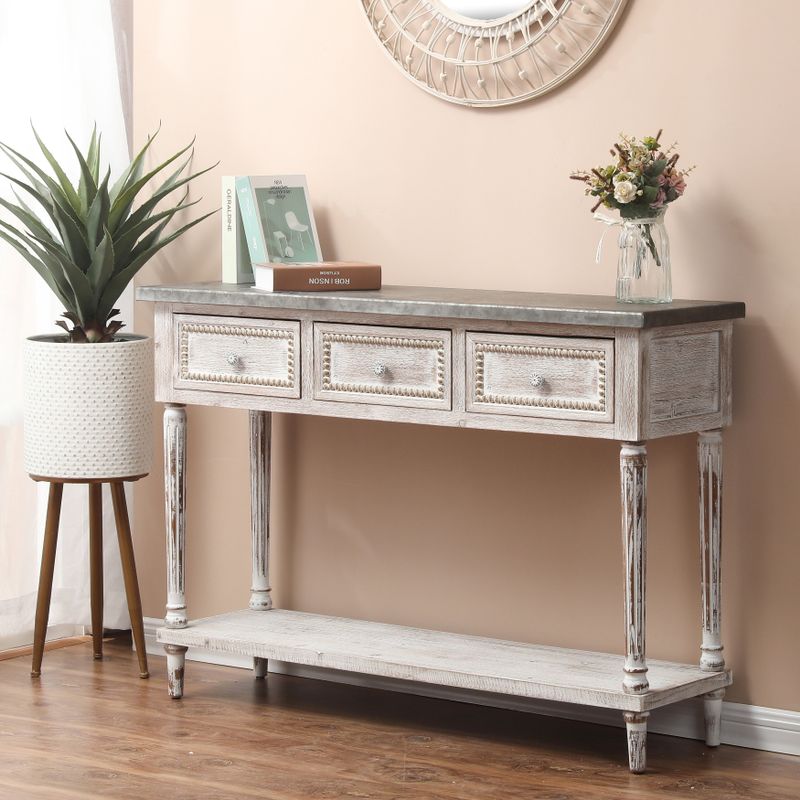 Wood and Metal Farmhouse Distressed Console Table - Metal