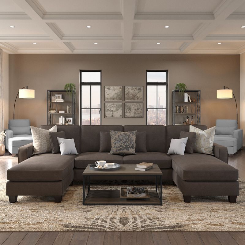 Stockton 131W Sectional Couch with Double Chaise by Bush Furniture - Dark Gray Microsuede Fabric