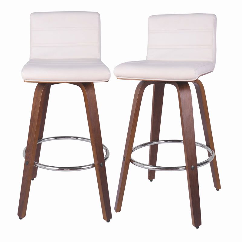 Swivel Wood Bar Stools PU Leather Upholstered Counter Stools Set of 2 - Grey - Bar height