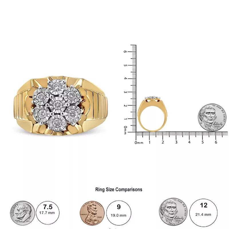 14K Yellow Gold Plated .925 Sterling Silver 1/3 Cttw Miracle-Set Floral Diamond Cluster Ring (I-J Color, I1-I2 Clarity) - Size 10