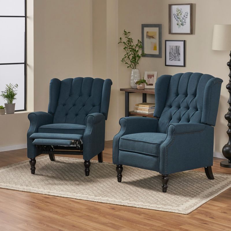 Walter Tufted Fabric Recliner (Set of 2) by Christopher Knight Home - Charcoal + Dark Brown