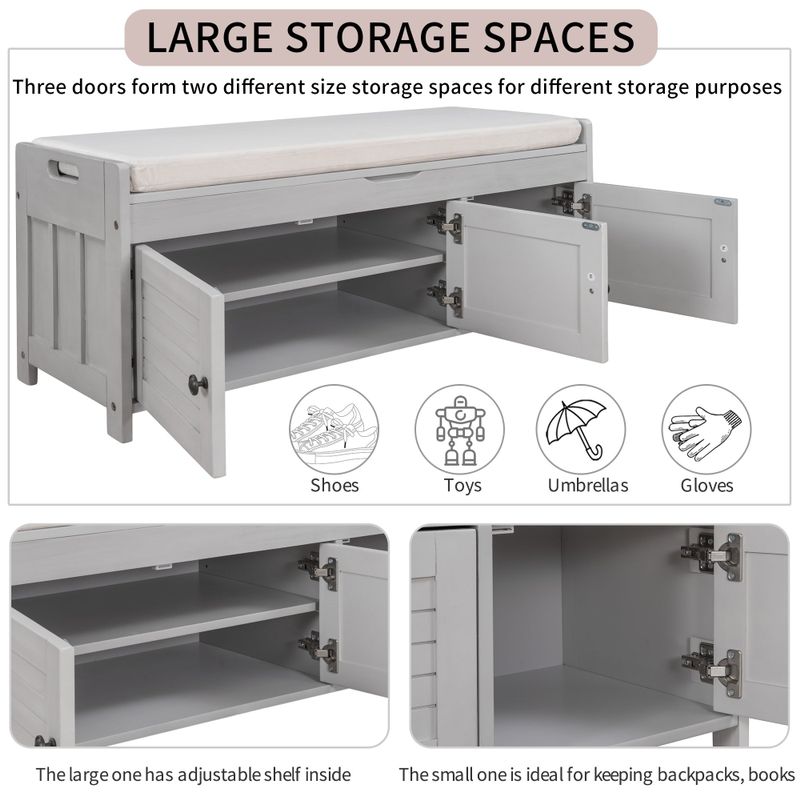 Nestfair Storage Bench with 3 Shutter-shaped Door - White
