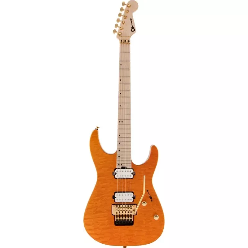 Charvel Pro-Mod DK24 HH FR Mahogany with Quilt Maple Electric Guitar. Maple FB, Dark Amber