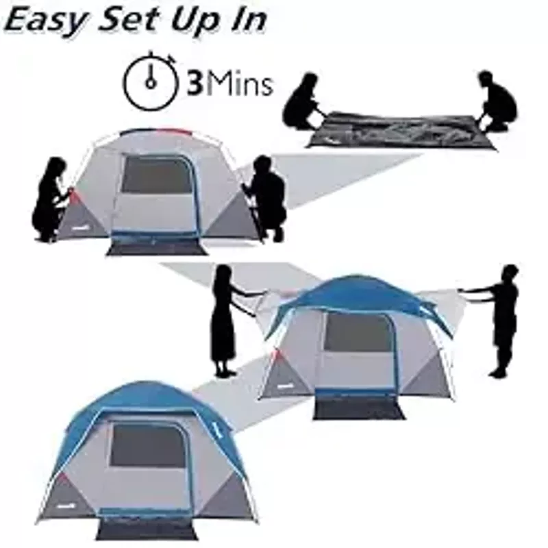 Camping Tent, Tent for Camping, Easy Set up Camping Tent 4 Person and 6 Person for Hiking Backpacking Traveling Outdoor, Light Blue