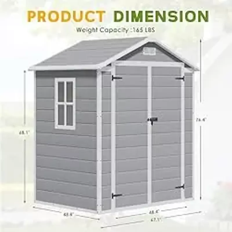 Greesum Outdoor Storage Shed 6X4FT All-Weather Resin Tool Room with Floor for Garden,Backyard,Pool Tool, Light Grey
