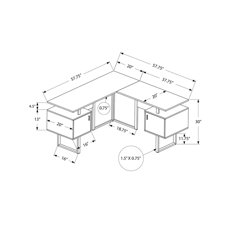 Computer Desk/ Home Office/ Corner/ Storage/ 58"L/ L Shape/ Work/ Laptop/ Metal/ Laminate/ Black/ Contemporary/ Modern