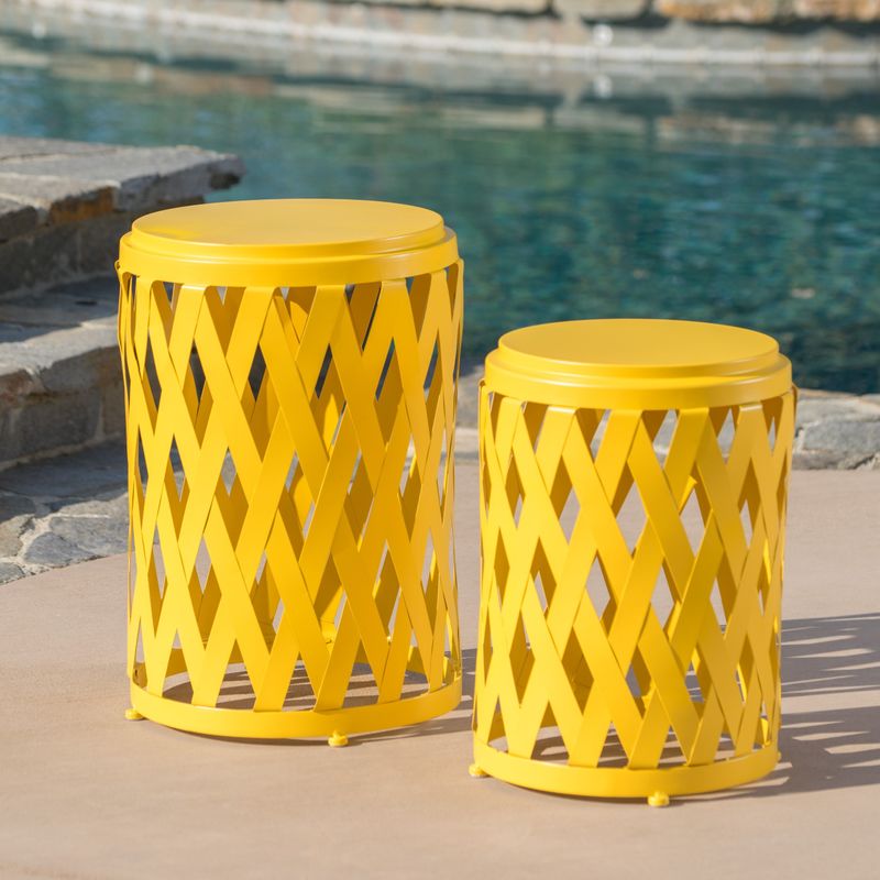 Selen Outdoor 12-inch and 14-inch Lattice Nested Side Table Set by Christopher Knight Home - Matte Teal