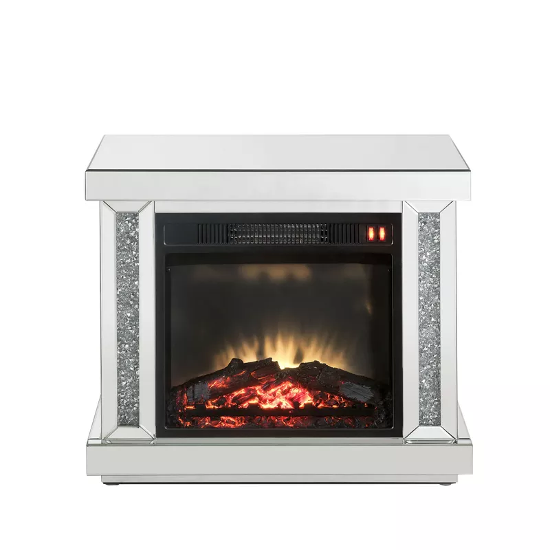 ACME Noralie Fireplace, LED, Mirrored & Faux Diamonds