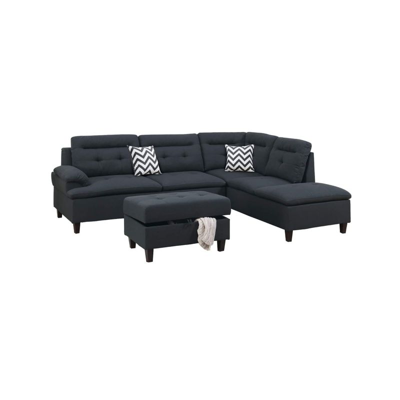 3 Piece Sectional Sofa Set - Charcoal