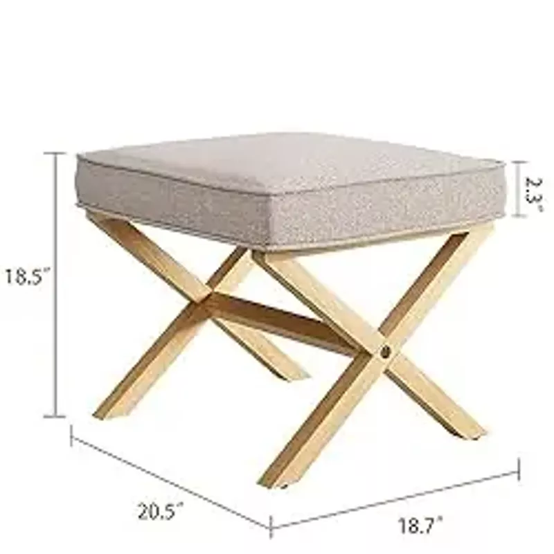 Amyove 20" Vanity Stool Vanity Chair for Makeup Room, Foot Stool Ottoman Foot Rest for Living Room, Upholstered Small Square Ottoman for Piano Bedroom Dining Entryway,Solid Wood X Legs