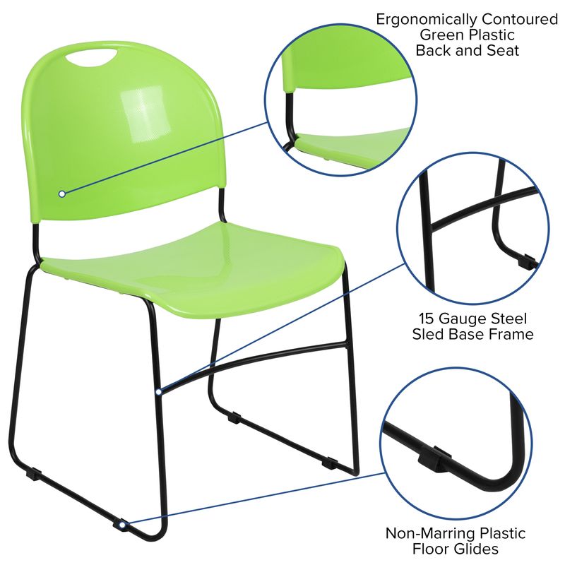 5 Pack Ultra-Compact School Stack Chair - Office Guest Chair/Student Chair - Green Plastic/Black Frame