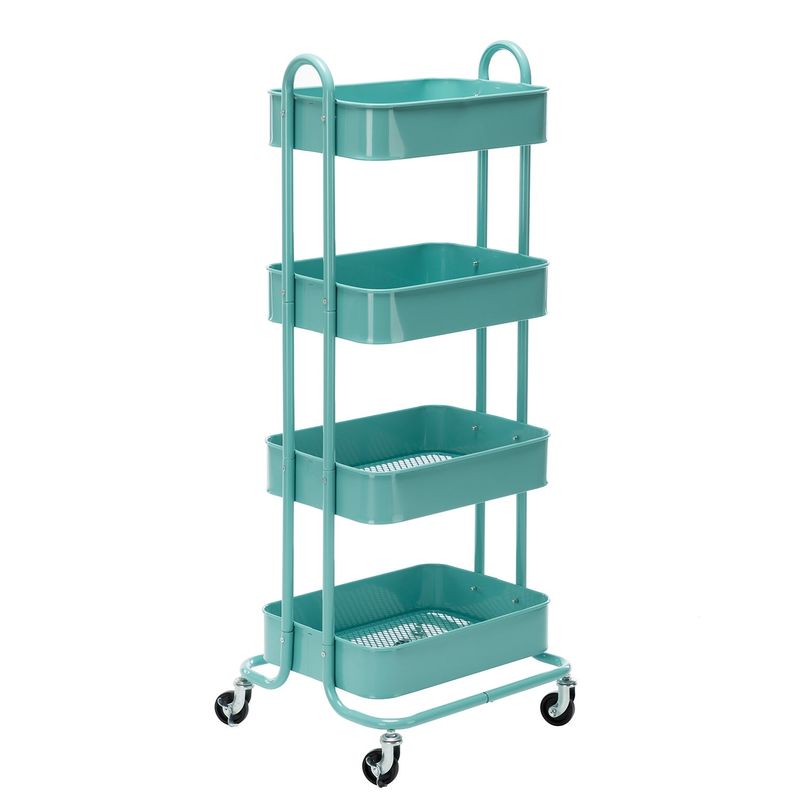 4-Tier Metal Utility Cart with Wheels Storage Shelves Organizer - 17.7"x13.7"x42.9" - Blue