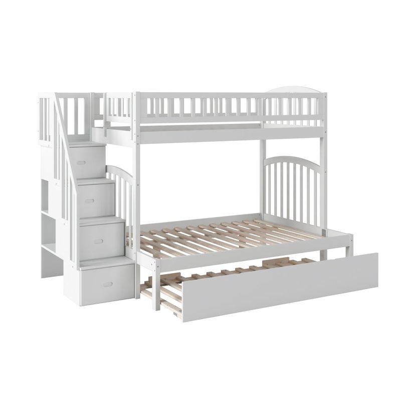 Westbrook Staircase Bunk Twin over Full with Twin Size Urban Trundle Bed in White