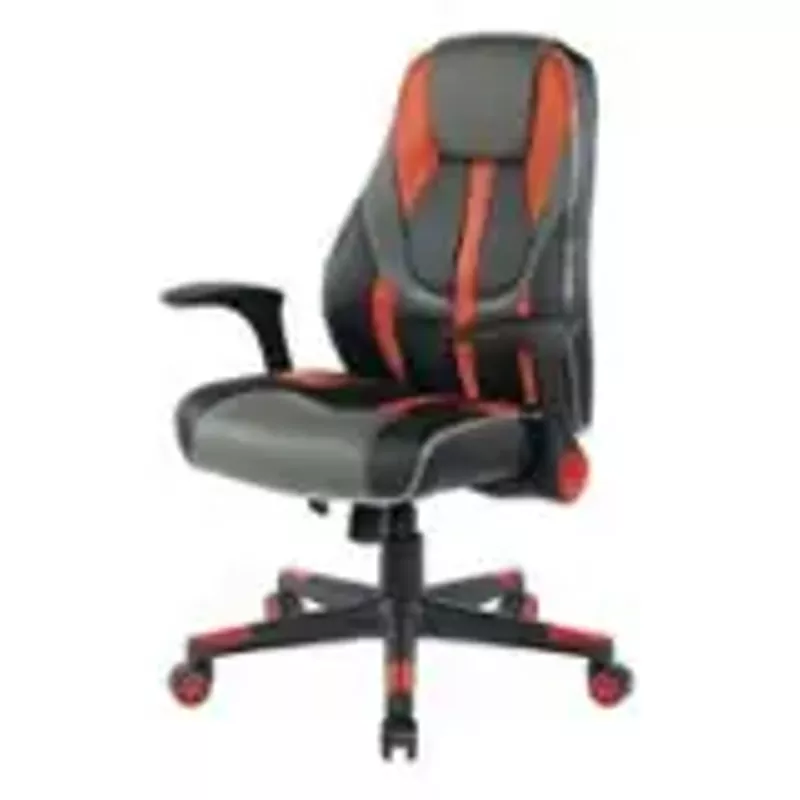 OSP Home Furnishings - Output Gaming Chair in Black Faux Leather  with Controllable RGB LED Light piping. - Black / Red