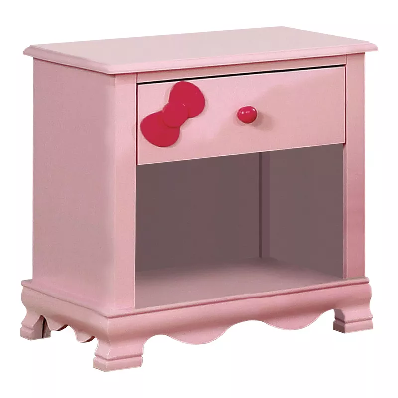Transitional Wood 1-Drawer Nightstand in Pink