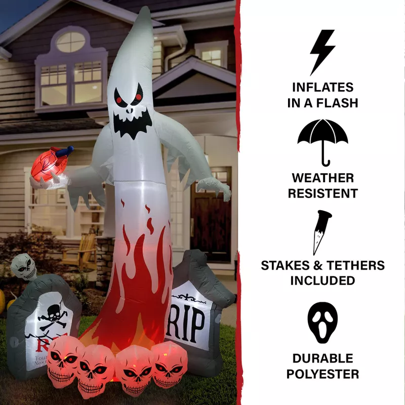 9-ft. Prelit Inflatable Graveyard Ghost with Skulls