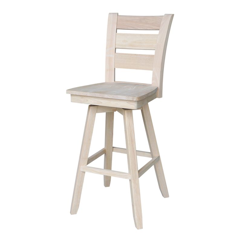 Bar Height Table With 2 Ladder Back Swivel Bar Stools - 30 in. Seat - 72 in. W x 28 in. D x 42 in. H - Unfinished