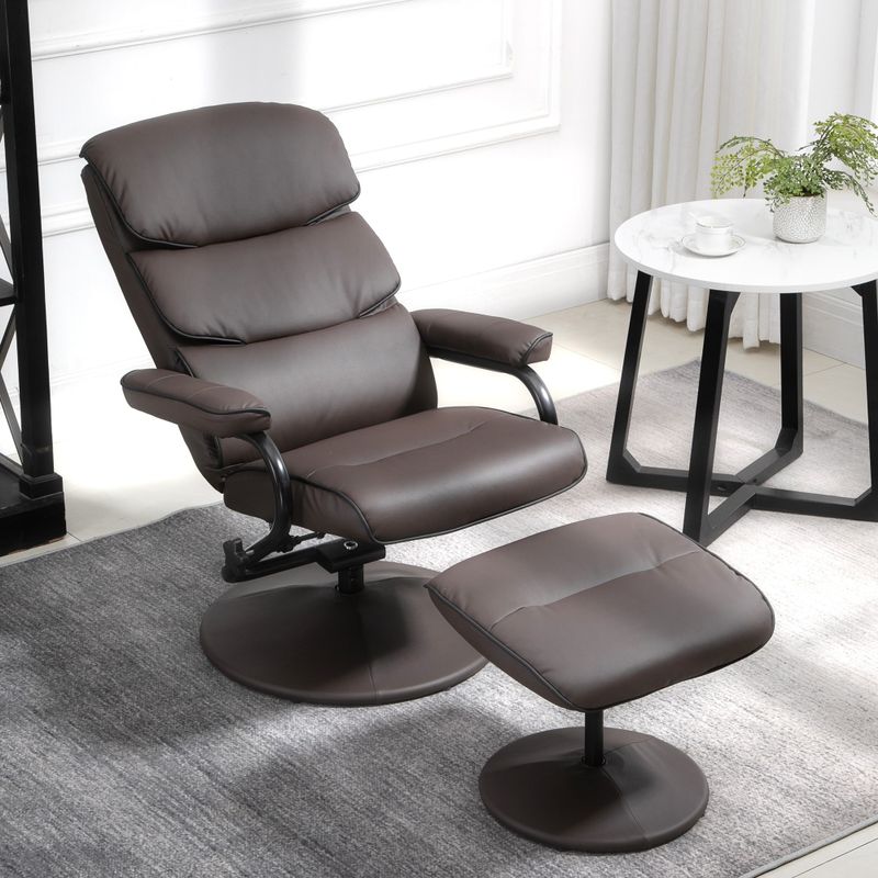 HOMCOM Recliner Chair with Ottoman, Swivel PU Leather High Back Armchair w/ Footrest Stool, 135° Adjustable Backrest - Bronze