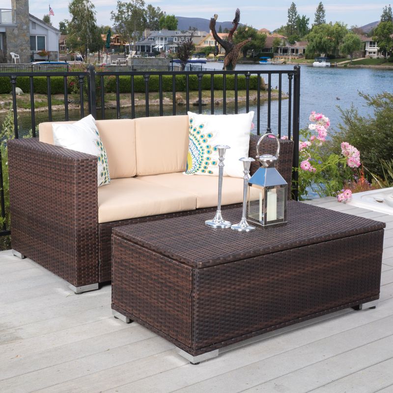 Murano Outdoor 2-piece Aluminum Chat Set with Cushions by Christopher Knight Home - Brown