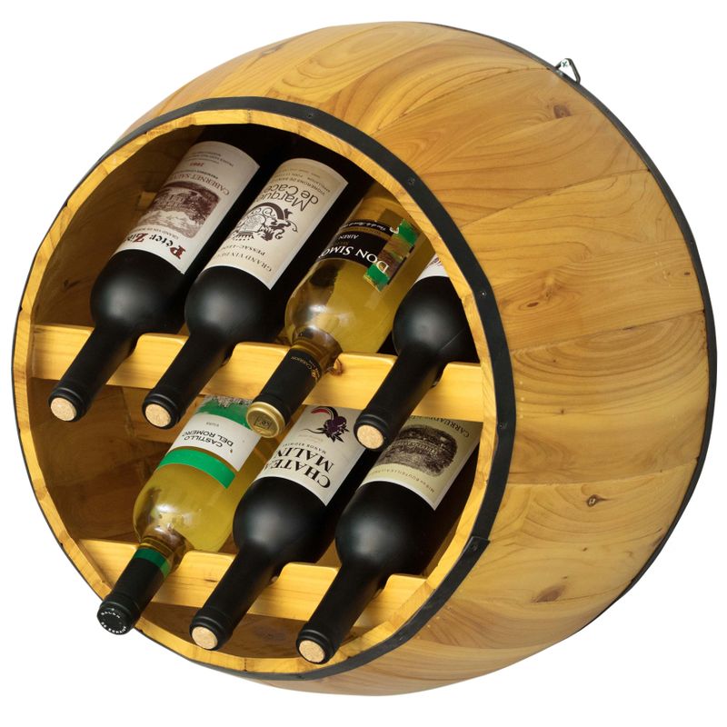 Wooden Hanging Wine Barrel Wine Rack - Brown