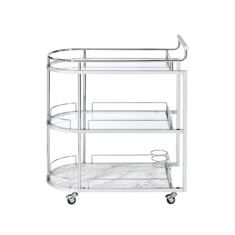 ACME Inyo Serving Cart, Clear Glass & Chrome Finish