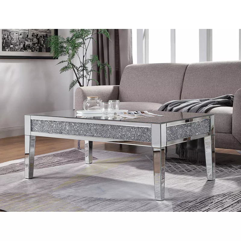 ACME Noralie Coffee Table, Mirrored & Faux Diamonds