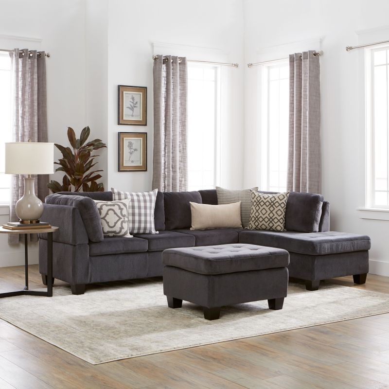 Canterbury 3-piece Fabric Sectional Sofa Set by Christopher Knight Home - Charcoal