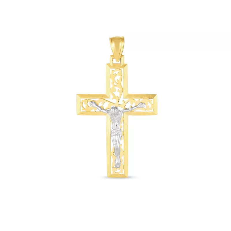 Rent to own 14k Two Tone Gold High Polish Diamond Cut Cross