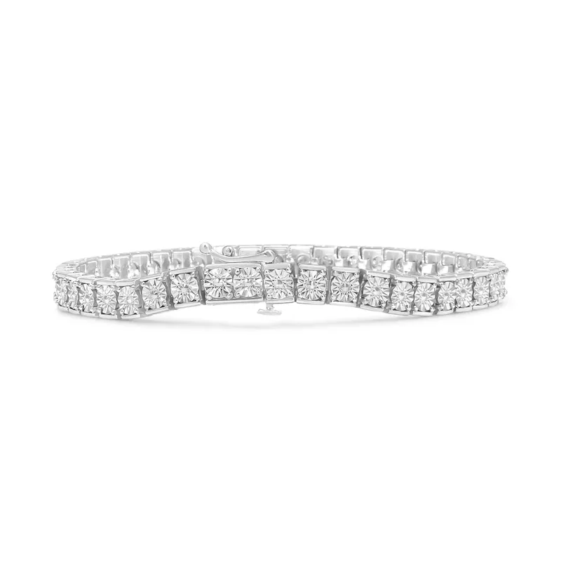 .925 Sterling Silver 1/4 Cttw Miracle Set Diamond and Beading Classic Tennis Bracelet (I-J Color, I2-I3 Clarity) - 7.25" Inches