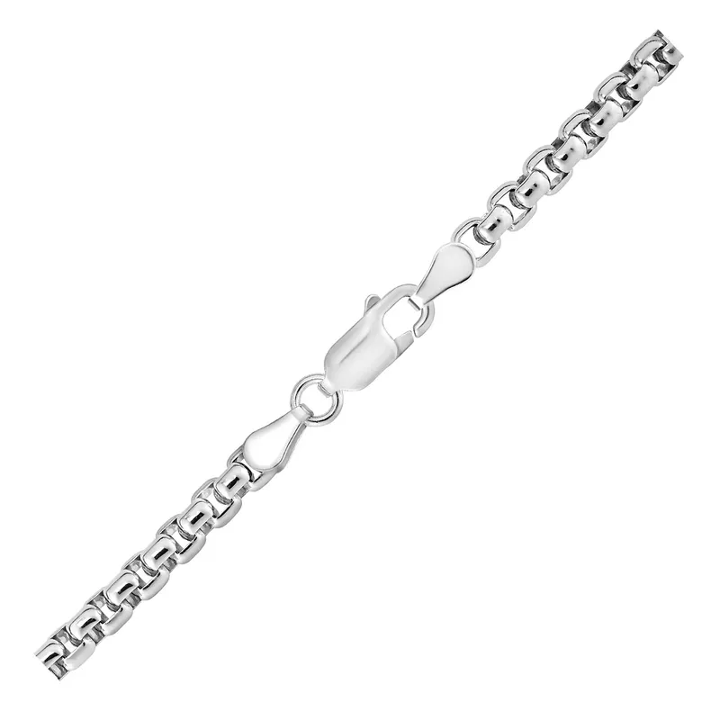 3.8mm Sterling Silver Rhodium Plated Round Box Chain (22 Inch)