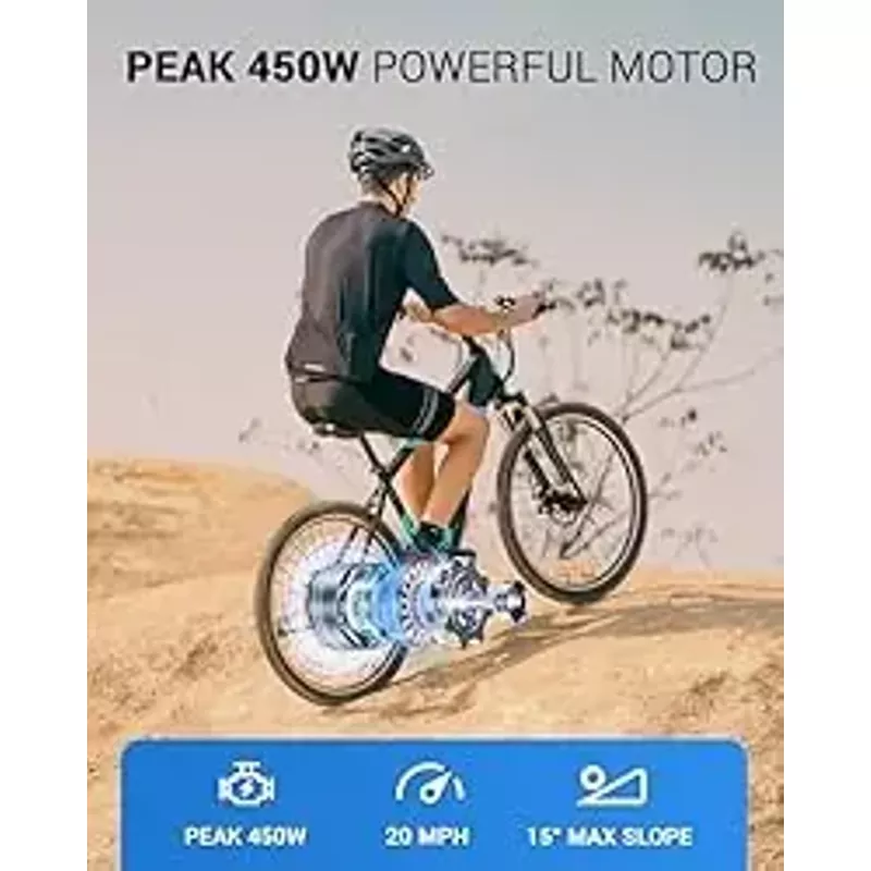 MULTIJOY Electric Bike for Adults,36V Built-in Invisible Removable Battery,350W Brushless Motor(Peak 450W) Electric Mountain Bike,26" Tires&Front Fork Suspension,UL Certified 7-Speed