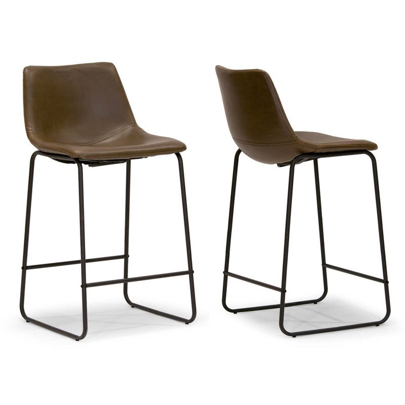Carbon Loft Richard Faux Leather and Iron Counter Stool (Set of 2) - Dark brown