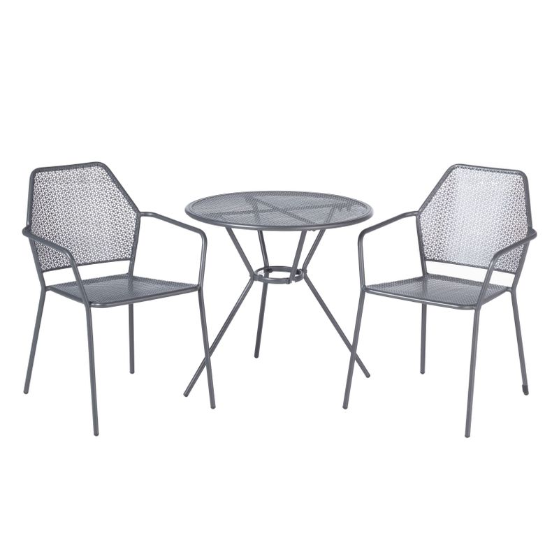 Martini 3 Piece Bistro Set in Pencil Point Finish with 27.5" Round Bistro Table and 2 Stackable Bistro Chairs