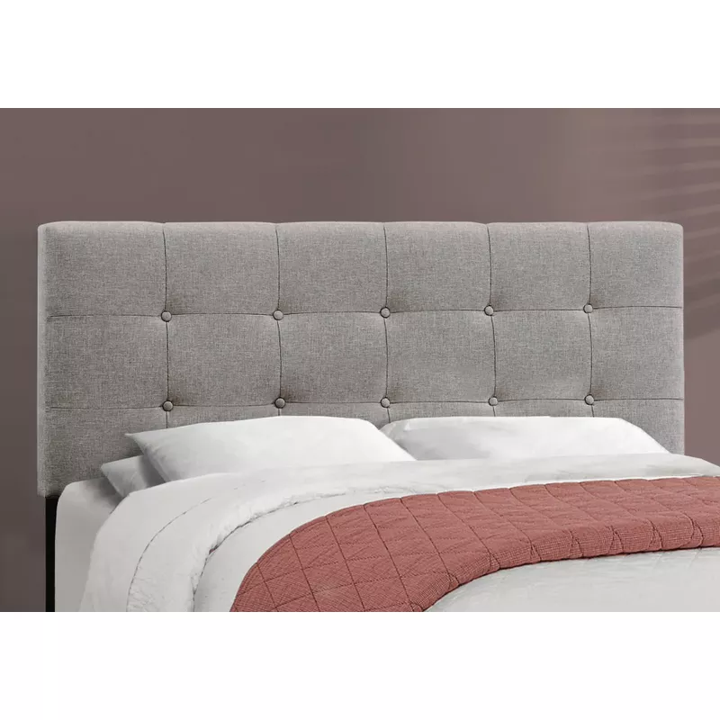 Bed/ Queen Size/ Platform/ Bedroom/ Frame/ Upholstered/ Linen Look/ Wood Legs/ Grey/ Transitional