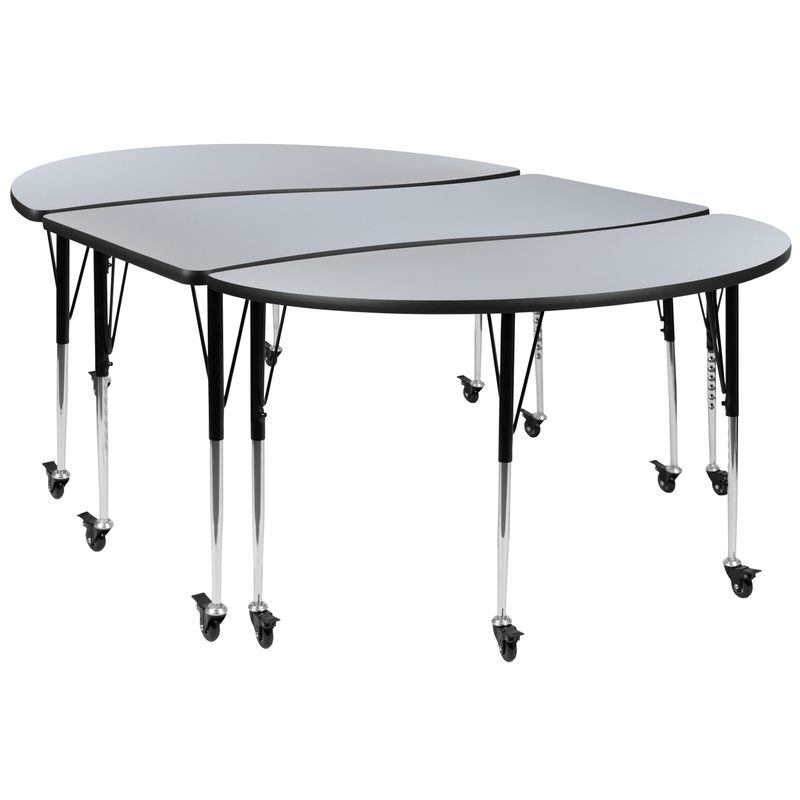 3 Mobile Piece 86" Oval Wave Collaborative Adjustable Activity Table Set - Grey