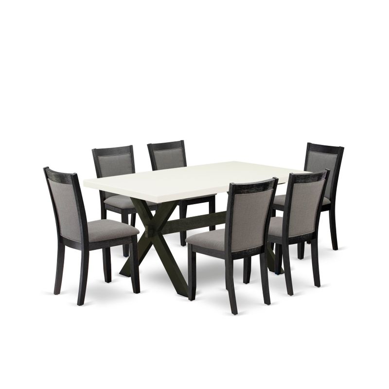 East West Furniture Dining Table Set - Linen White Wooden Dining Table with Dinning Chairs (Fabric Color Option) - X626MZ650-7