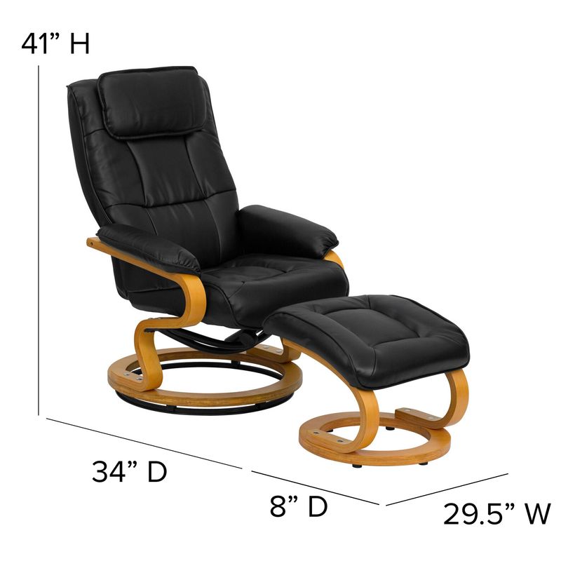 Contemporary Multi-Position Recliner and Ottoman with Swivel Maple Wood Base - Brown