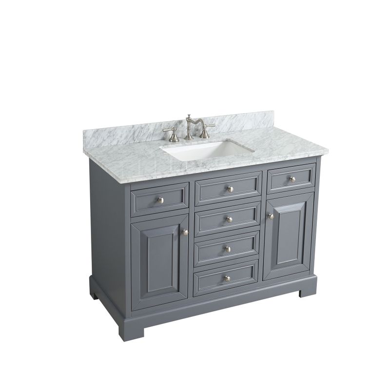 Rochelle White/ Grey Marble/ Wood 48-Inch Bathroom Sink Vanity Set - Distressed Gray