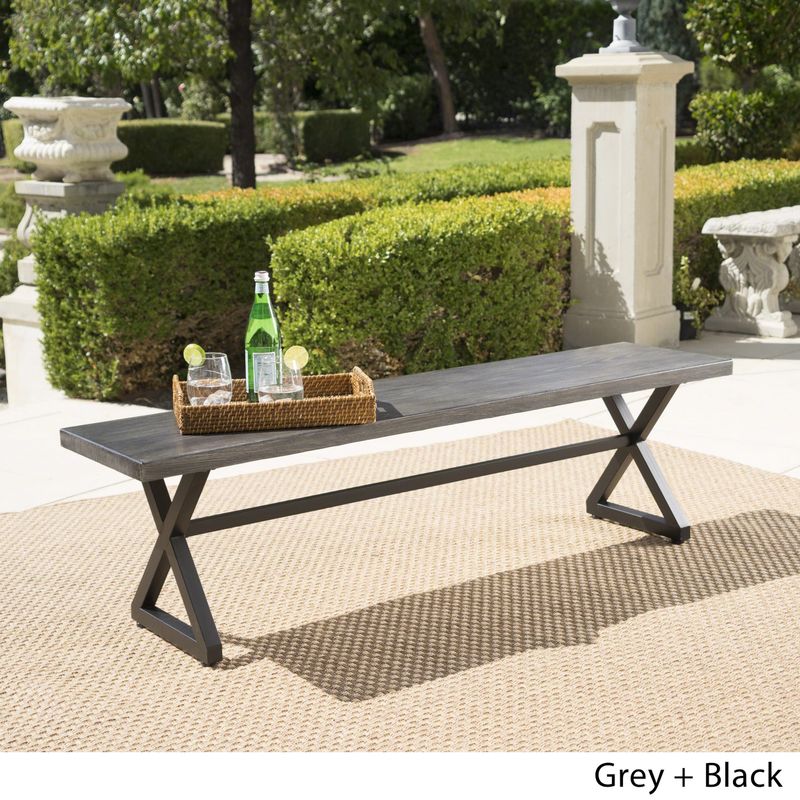 Rolando Outdoor Aluminum Dining Bench by Christopher Knight Home - Brown + Black