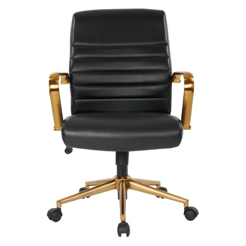 Ave Six Baldwin Mid-Back Faux Leather Chair with Gold Finish Arms and Base - Black