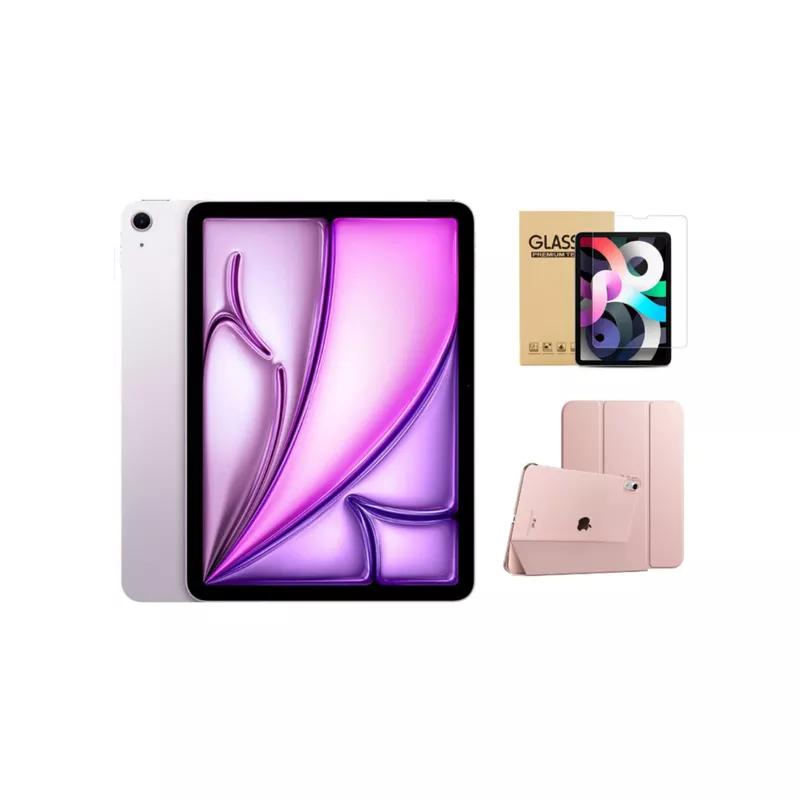 Apple - 11-inch iPad Air (Latest Model) M2 chip Wi-Fi 512GB - Purple With Rose Gold Case Bundle