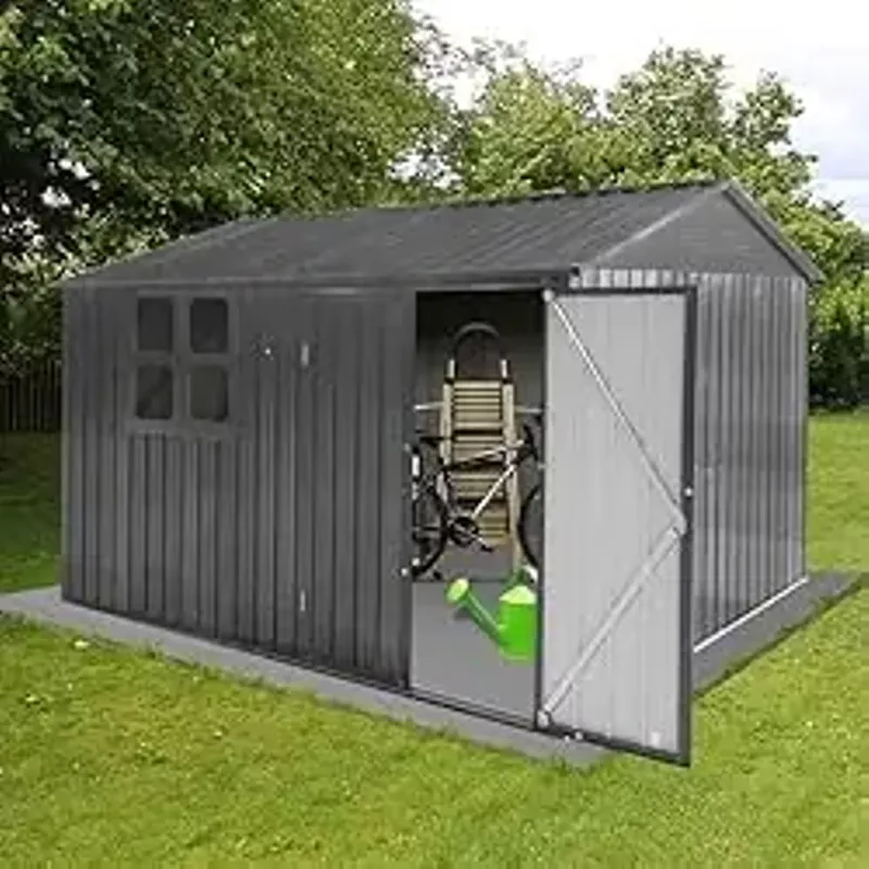 Evedy 10x8ft Metal Outdoor Storage Shed with Window,Steel Garden Sheds,Lockable Tool Sheds Storage Oversized Tool Sheds with Air Vent for Garden, Patio, Lawn to Store Garbage Can, Lawnmower