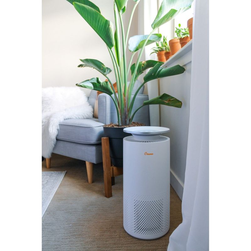 Crane True HEPA Air Purifier with UV Light for Rooms up to 500 sq. ft. - White