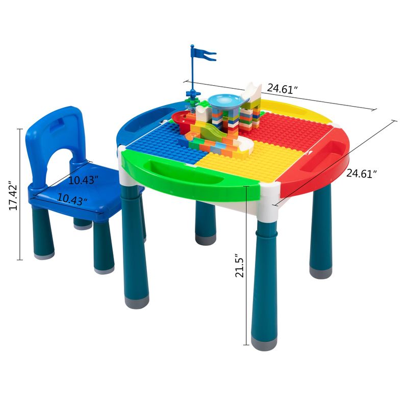 Kids Multi-Activity Table & 2 Chairs Set Building Blocks Toy Compatible Storage Table - Multi