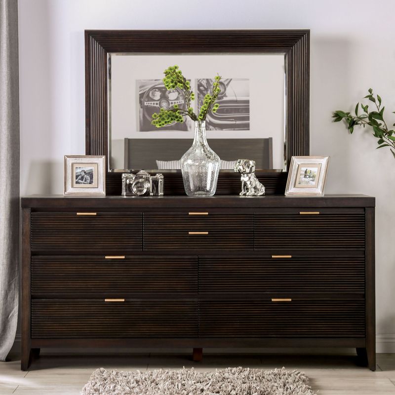 Furniture of America Bernado Dark Walnut Multi-Storage Dresser Mirror - Dark Walnut - 8-drawer