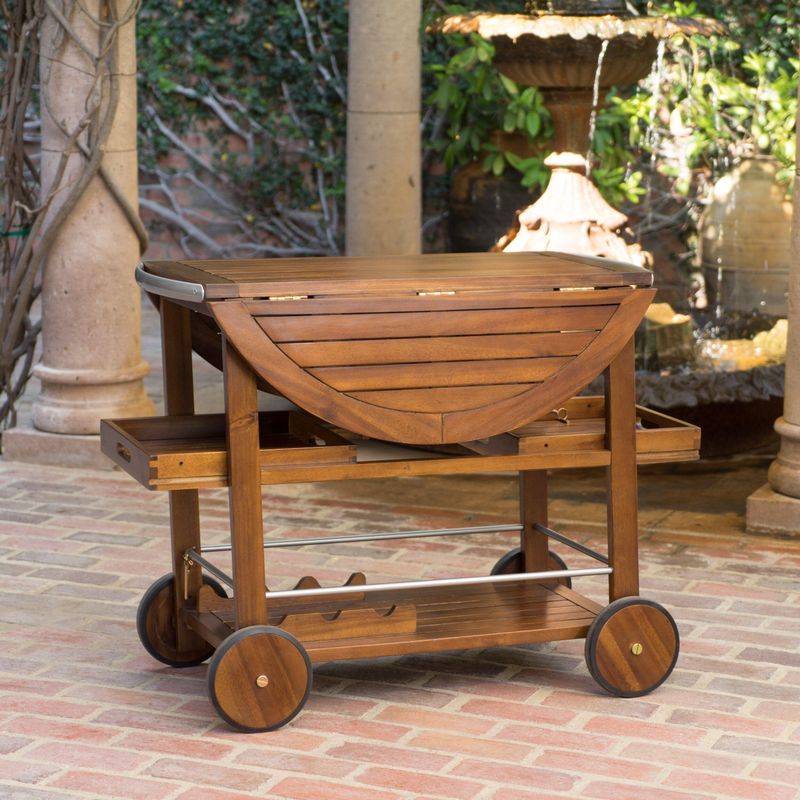 Tillary Outdoor Aluminum Wood Drop Leaf Bar Cart by Christopher Knight Home - Brown