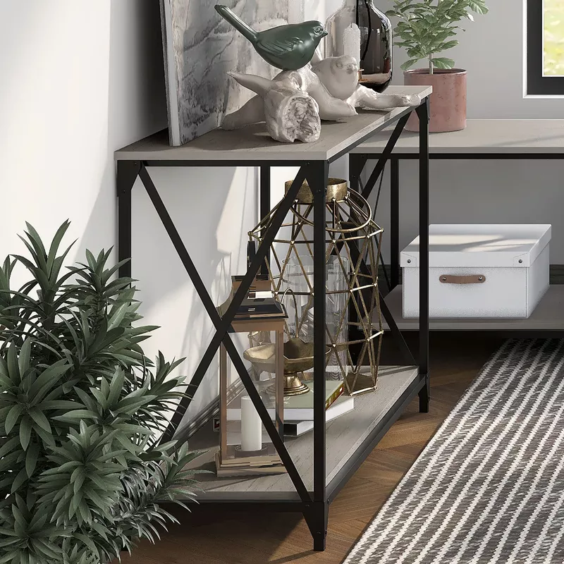 Industrial Metal 1-Shelf Console Table in Black/Gray