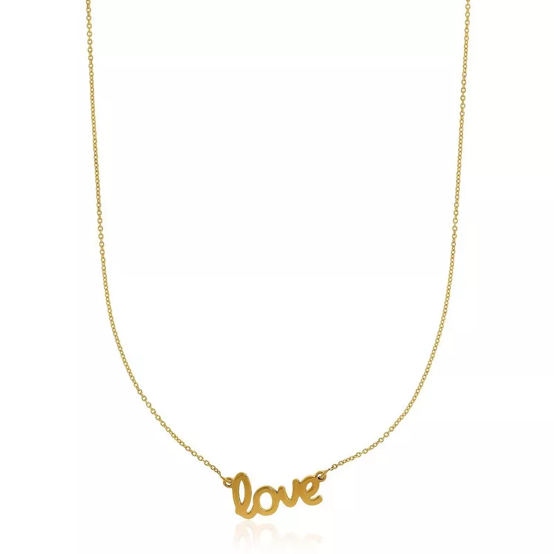 14k Yellow Gold Script LOVE Necklace (18 Inch)