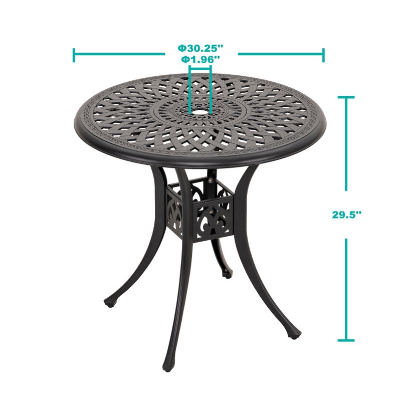 30 inch Cast Aluminum Round Dining Table-NUU GARDEN - Black